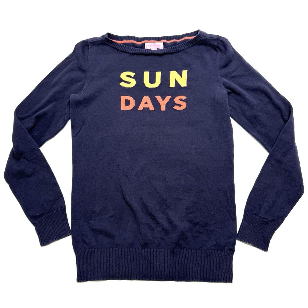 Lilly Pulitzer Womens Blue/Orange "Sun Days" Print Pullover Sweater Size S Small